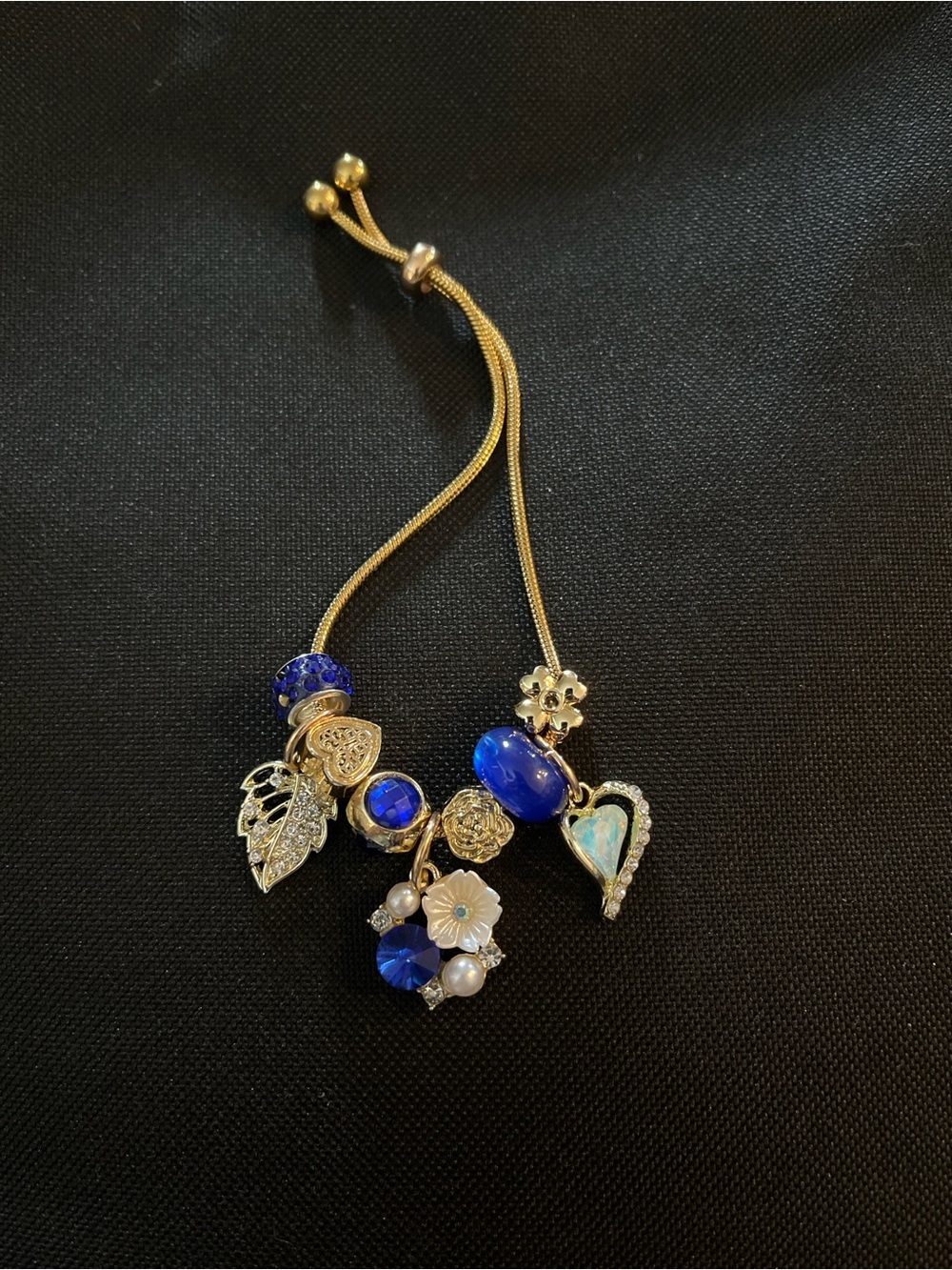 Gold-Tone Blue Charm Adjustable Bracelet